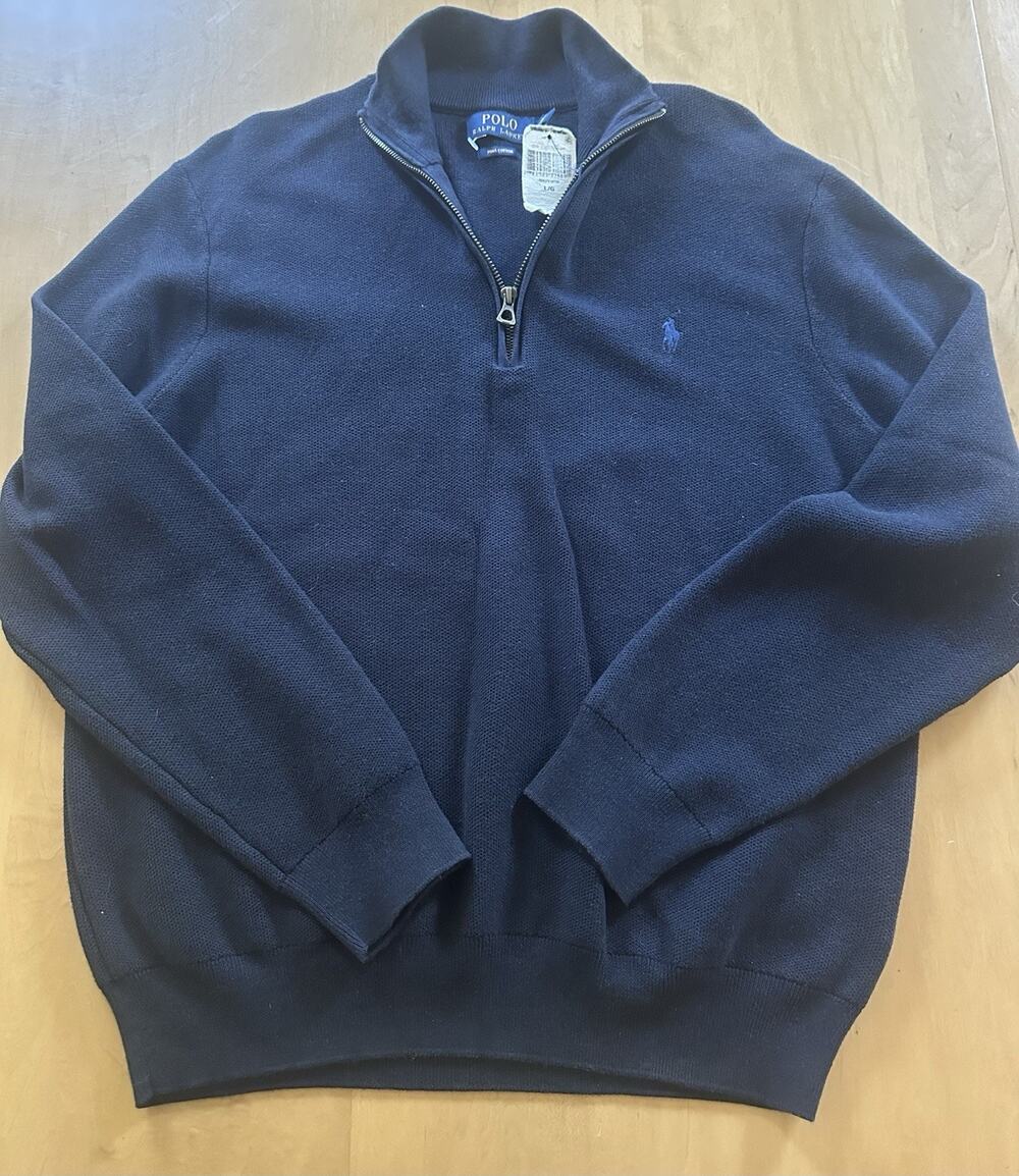 Polo Ralph Lauren Pima Cotton Quarter Zip Sweater Navy Mens Large